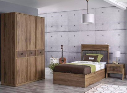 Bett Holzbett mit Bettkasten Garnitur Jugendbett Holz Braun Set 3tlg